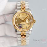 Swiss Grade Copy Rolex Oyster Perpetual Datejust 36mm Watch eta2836 Champagne Dial with Diamond
